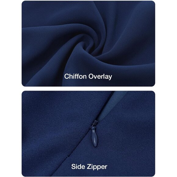 Elegant Navy Blue Chiffon Cape Overlay Dress Asymmetrical Sheath Design Size 2XL - Picture 6 of 9